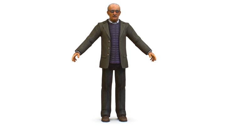 an old man professor in a sweater jacket glasses 3D Model