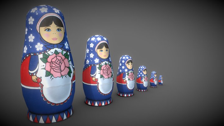 Handpainted Russian Matroshkas 3D Model