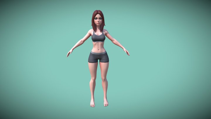 Stylized Female Character - Base mesh - Rigged 3D Model
