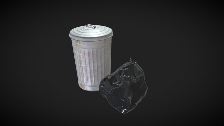 Garbage Can and Bag 3D Model