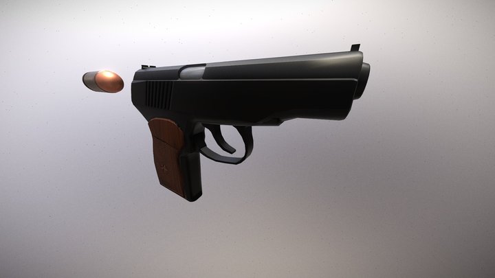 Makarov Pistol + 9x18 Parabellum Bullet 3D Model