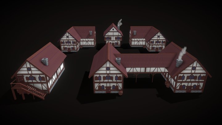 Medieval House Pack Pixel Art 3D Model