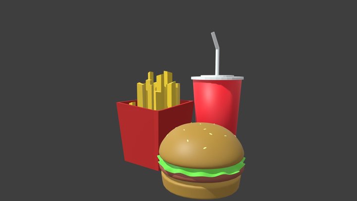 Burger with fries and soda - Low poly (Free) 3D Model