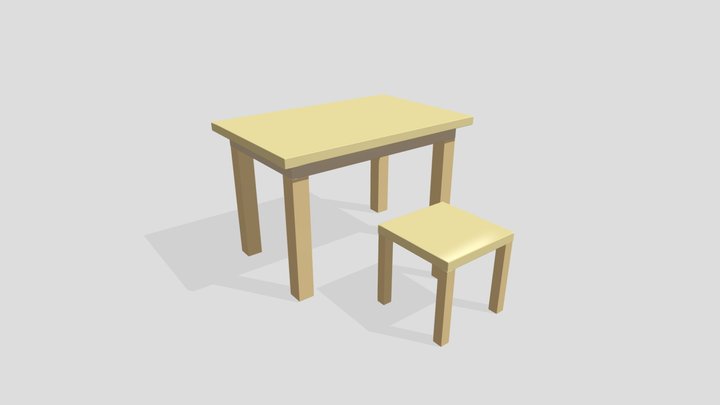 Lowpoly desk & chair 3D Model