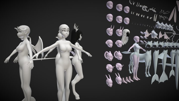 Customize Female Base Mesh-Anime Style 3D Model