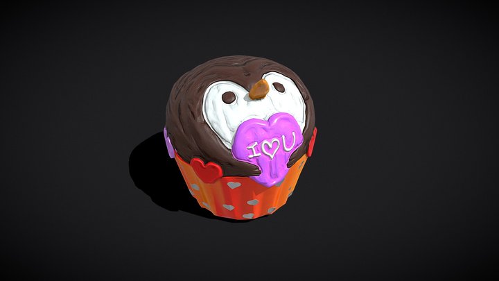 Valentines Penguin Cupcake 3D Model