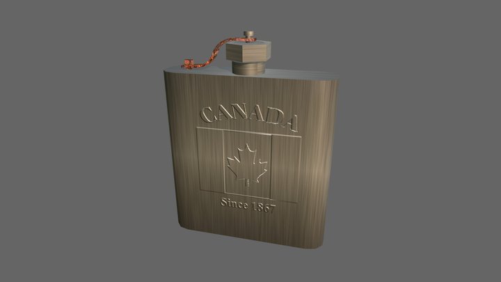 Openable Silvered Hip Flask (Drink Container) 3D Model