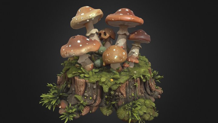 Glowing Mushroom Cluster, Mossy Stump Prop – Modelo 3D gratuito STL