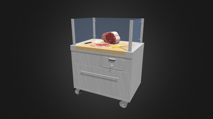 Meuble Billot Bois sur roulettes 3D Model