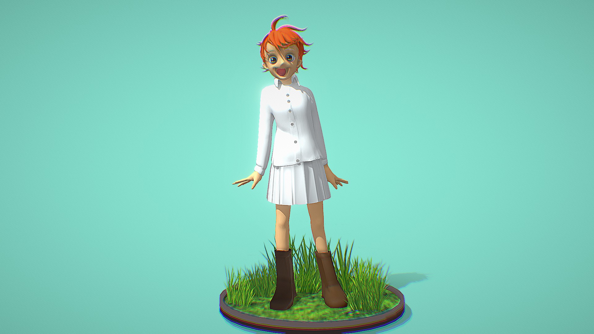 3D model Emma The Promised Neverland - This is a 3D model of the Emma The Promised Neverland. The 3D model is about a toy doll standing on a small platform.