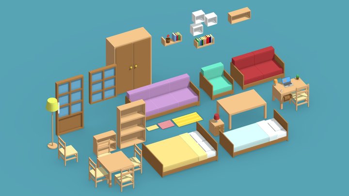 Furniture assets pack 01 - Lowpoly 3D Model