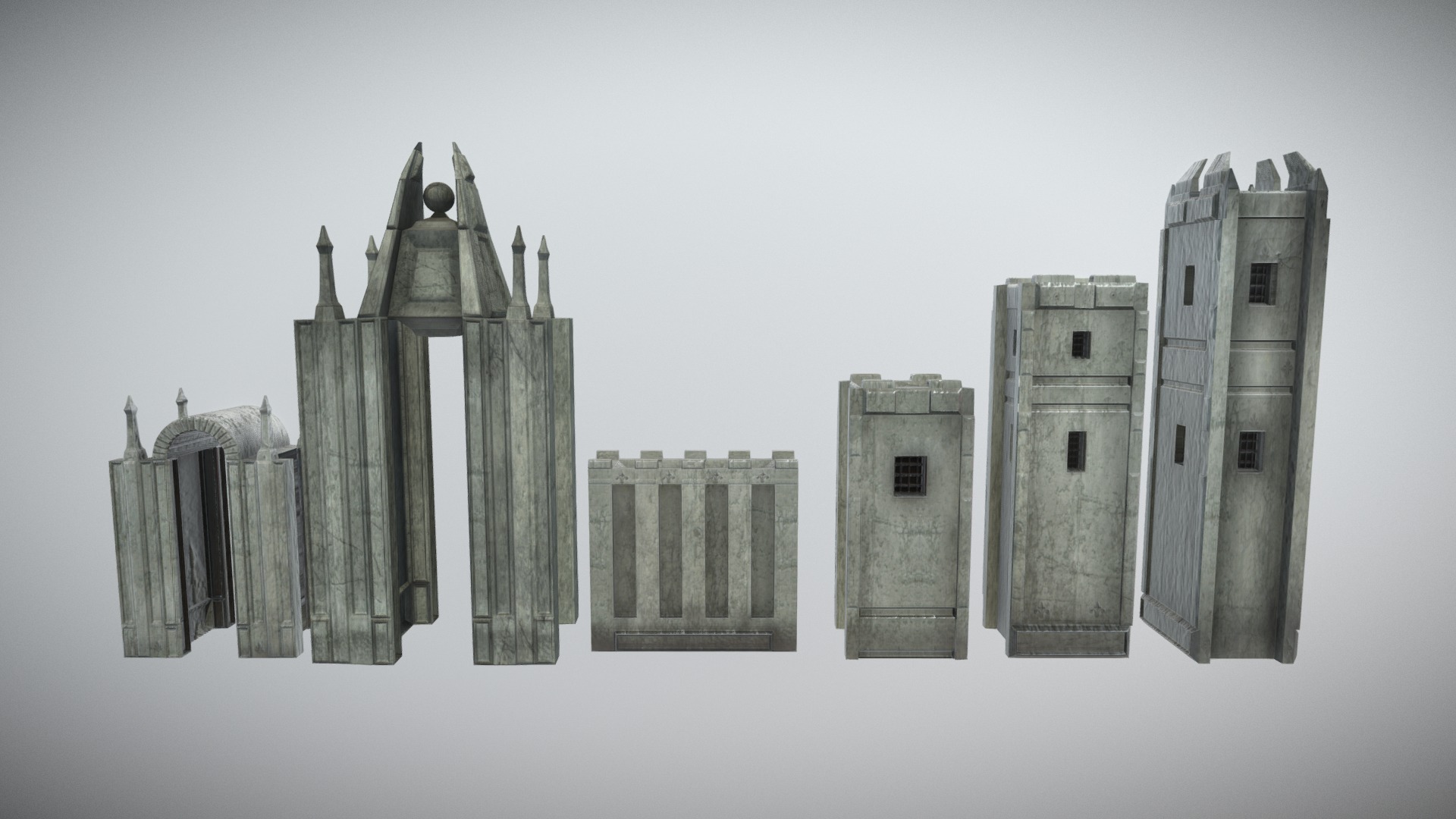 3D model Medieval castle kit (MUD) - This is a 3D model of the Medieval castle kit (MUD). The 3D model is about a group of stone structures.