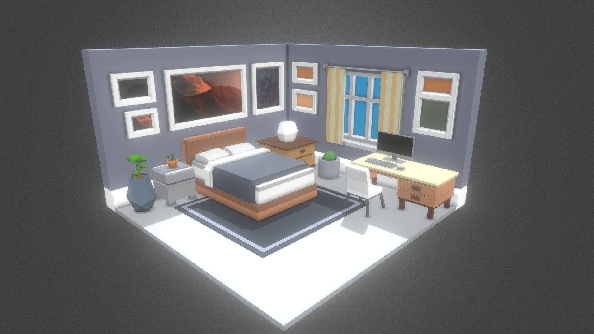 Low poly isometric bedroom - Download Free 3D model by christian ...