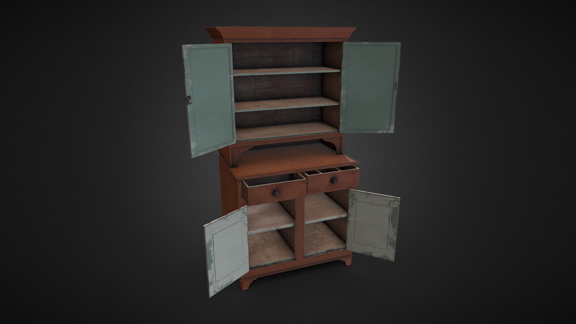 3D model Old Cabinet – PBR Model - This is a 3D model of the Old Cabinet - PBR Model. The 3D model is about a wooden box with a drawer.