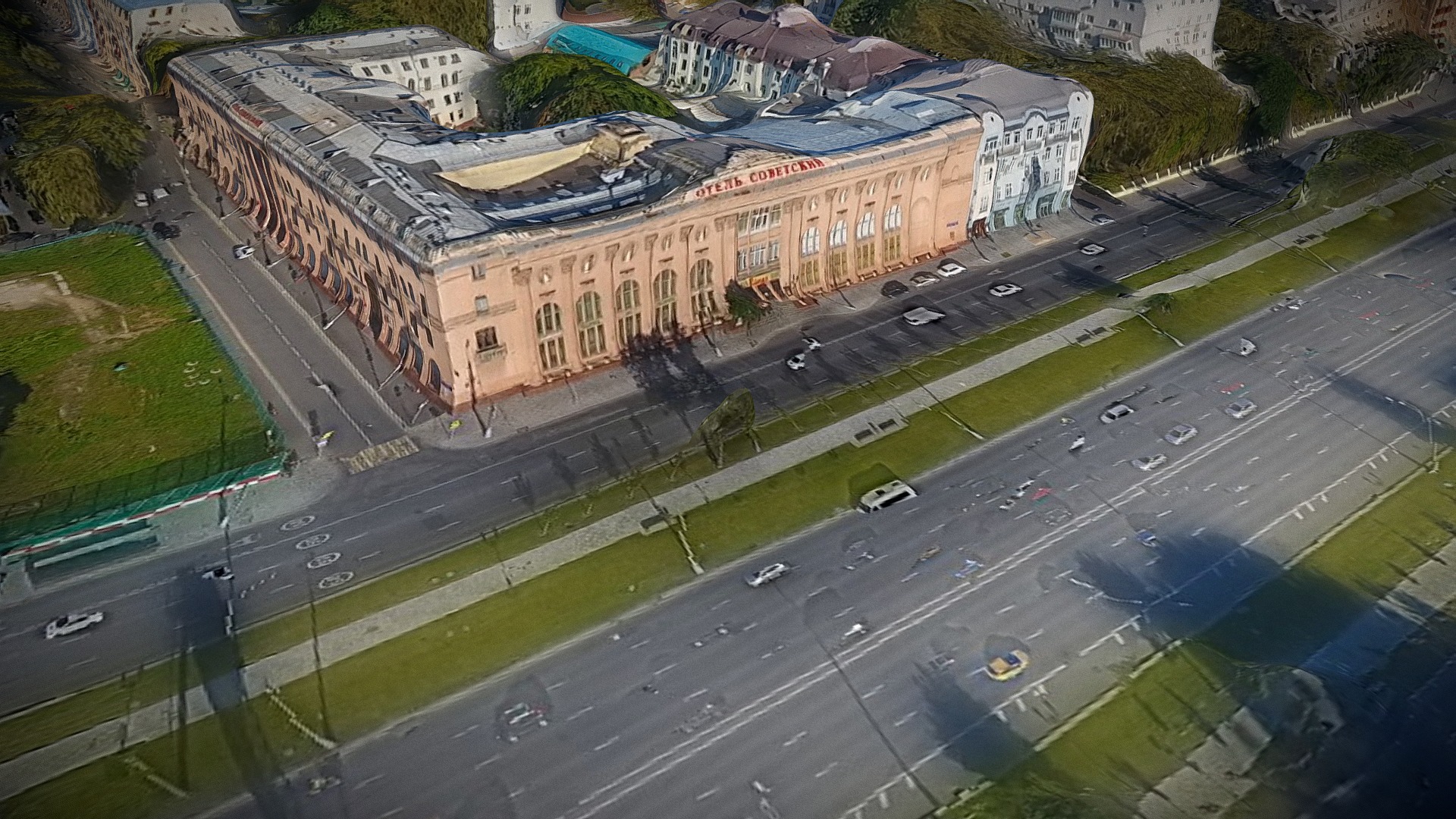 3D model HOTEL "SOVETSKAYA" - This is a 3D model of the HOTEL "SOVETSKAYA". The 3D model is about a large building with a parking lot.