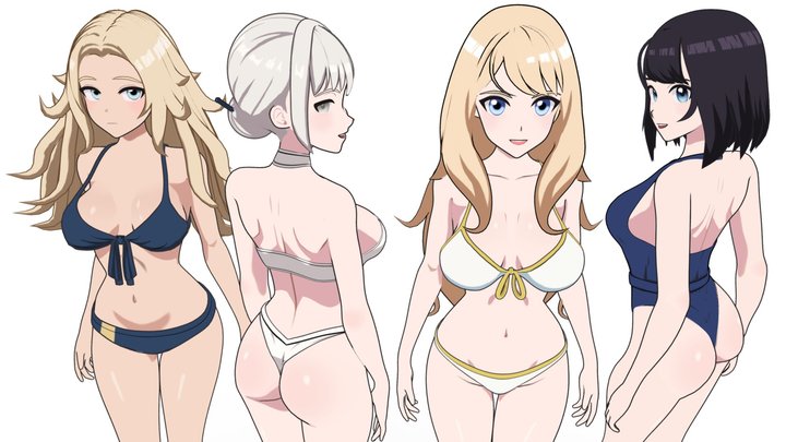 Summer Collection: 4 Anime Bikini 3D Characters 3D Model
