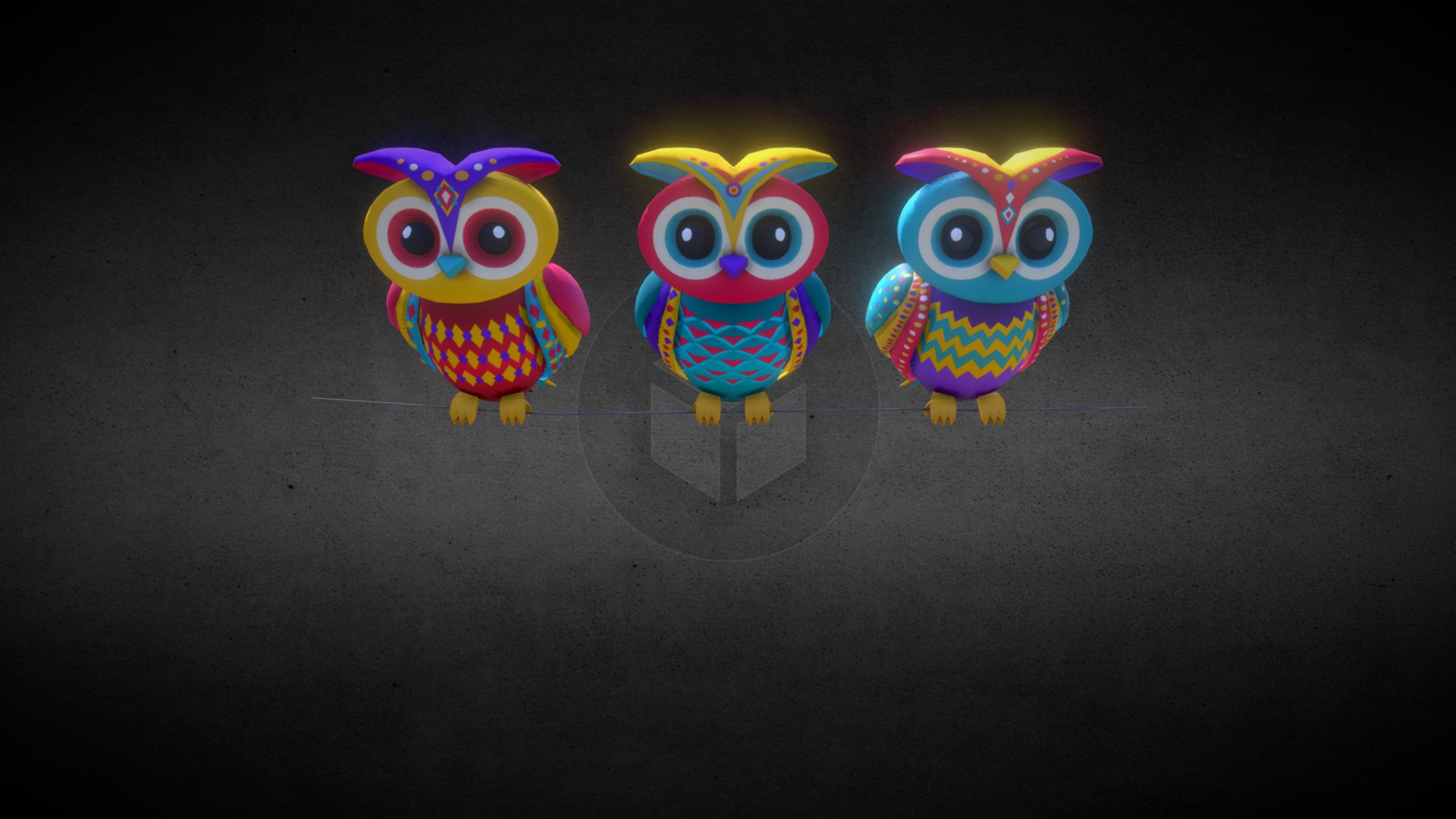 3D model Owl 3D - This is a 3D model of the Owl 3D. The 3D model is about a group of colorful owls.