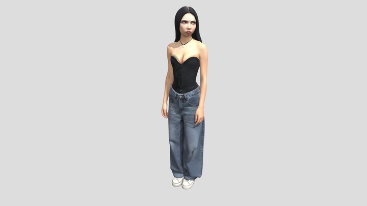 Corseted Black Top with Wide-Leg Denim Jeans – Modello 3D gratuito STL