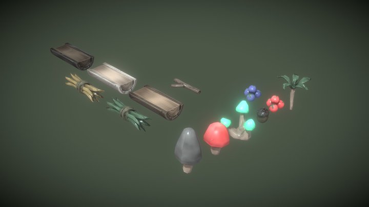 AR/VR/Mobile Low Poly Foraging Survival Items 3D Model