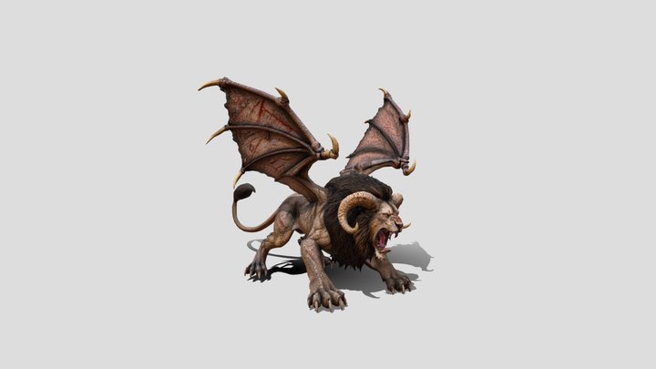 Low Poly Lion with wings Warrior Character model