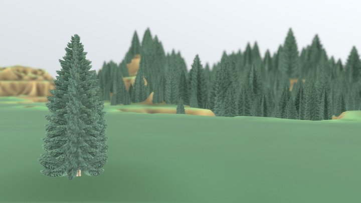 Blue Fir Billboard Background Trees 3D Model