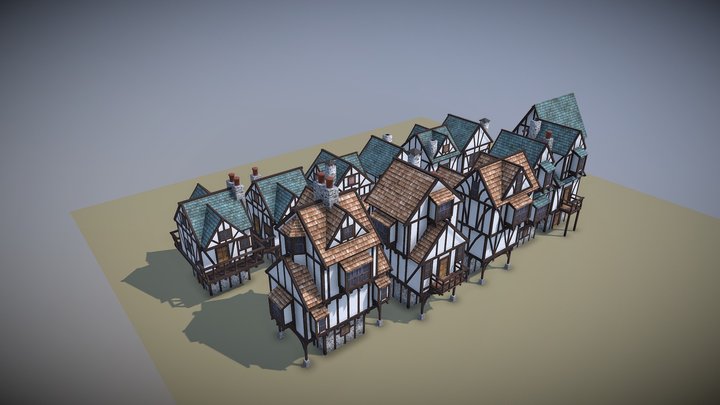 12 Medieval Houses 3D Model
