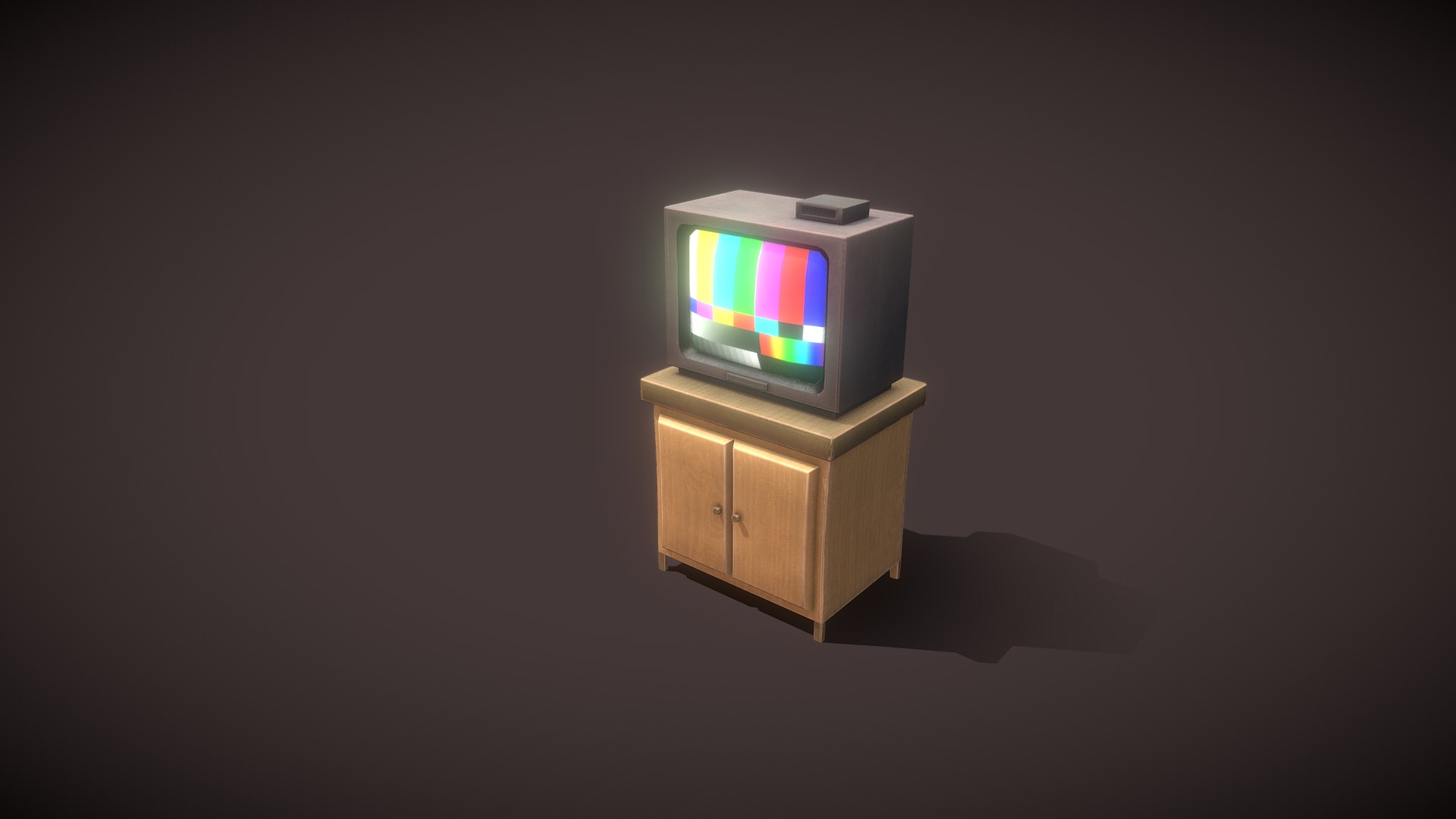 3D model game ready Old TV (lowpoly) - This is a 3D model of the game ready Old TV (lowpoly). The 3D model is about a small wooden box with a colorful logo on it.