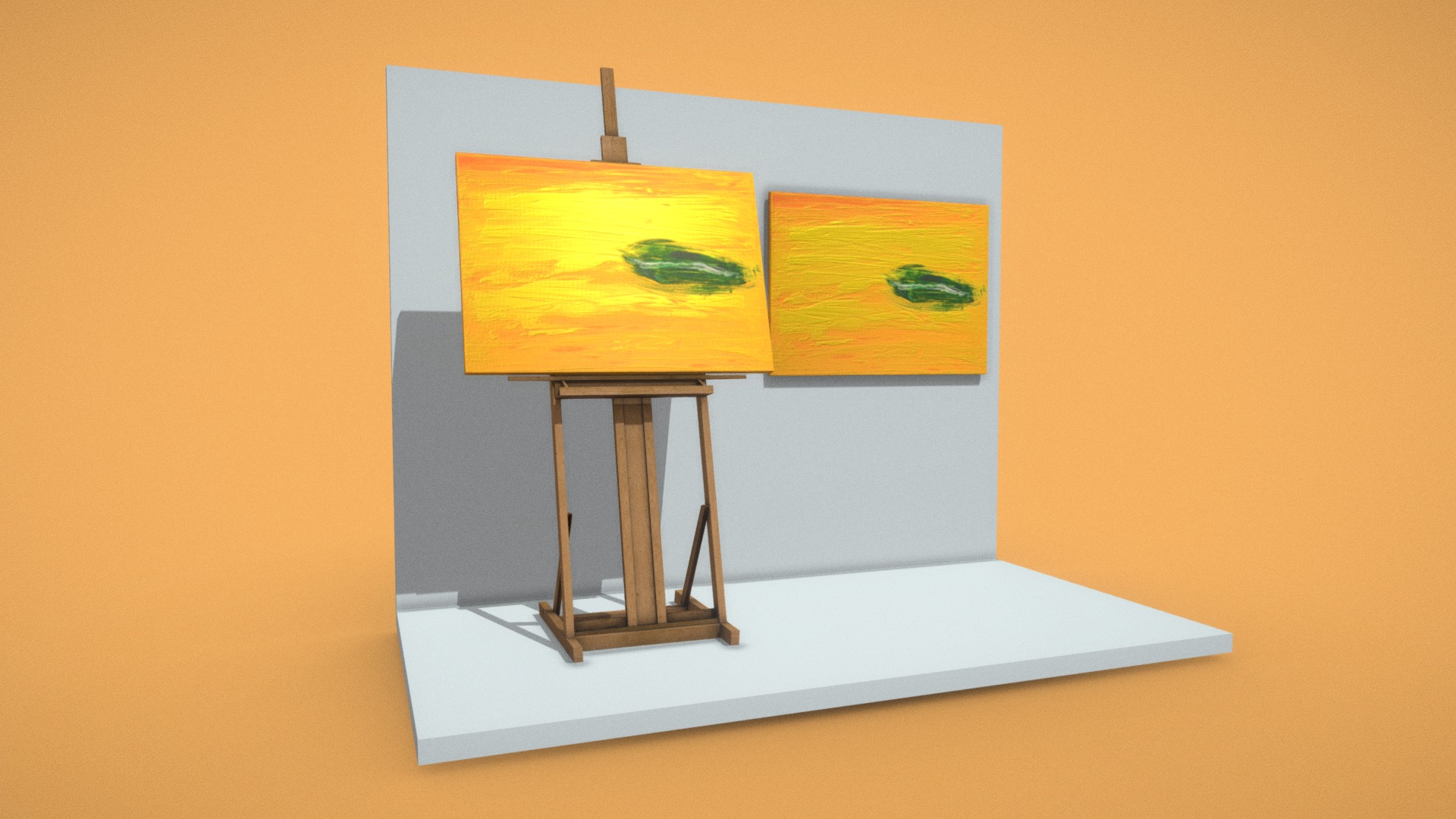 3D model Green Oasis – Oil Painting - This is a 3D model of the Green Oasis - Oil Painting. The 3D model is about a display of a painting.
