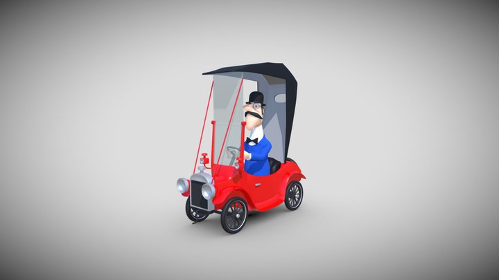 Old car and driver 3D Model