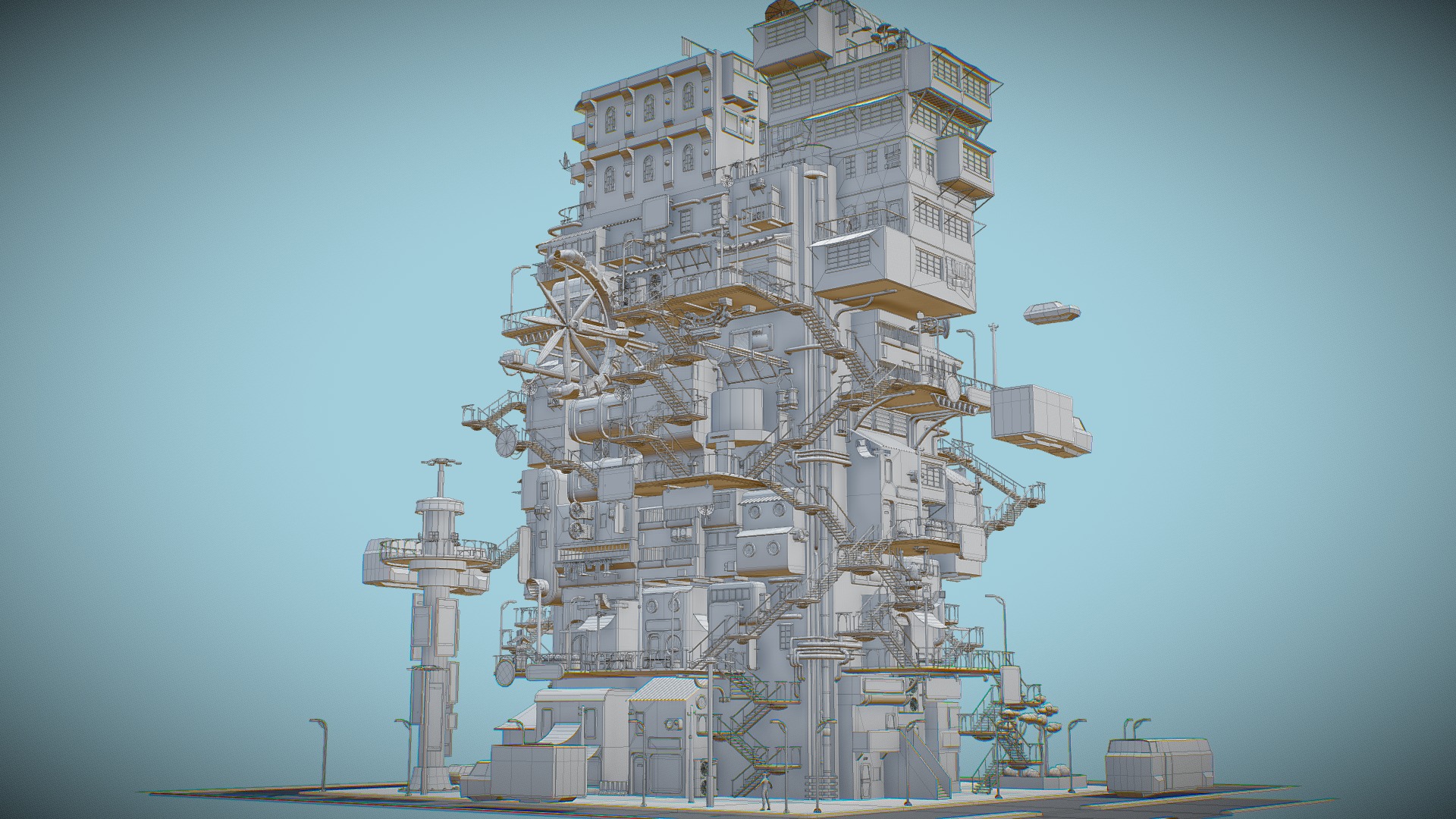 3D model Cyberpunk City (another project) - This is a 3D model of the Cyberpunk City (another project). The 3D model is about a large tower with a crane.