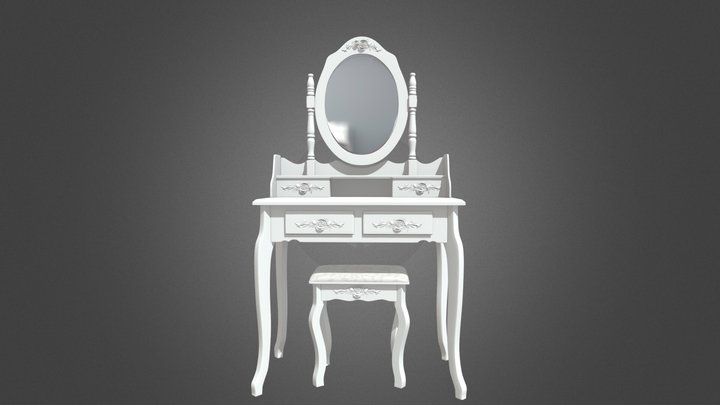 Wood Makeup Dressing Table with Stool 3D Model
