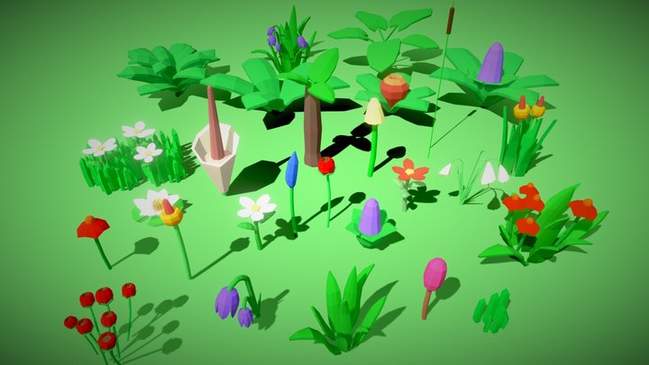 Plant Set Lowpoly Style 3D Model