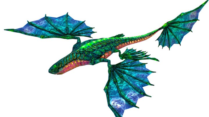 Low Poly model Flying Fantasy Green Dragon 3D Model