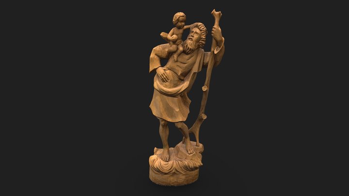 Wooden St.Christopher statue 3D Model