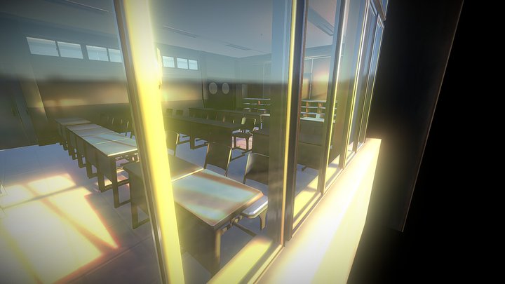 Japanese Classroom - Evening Scene 3D Model