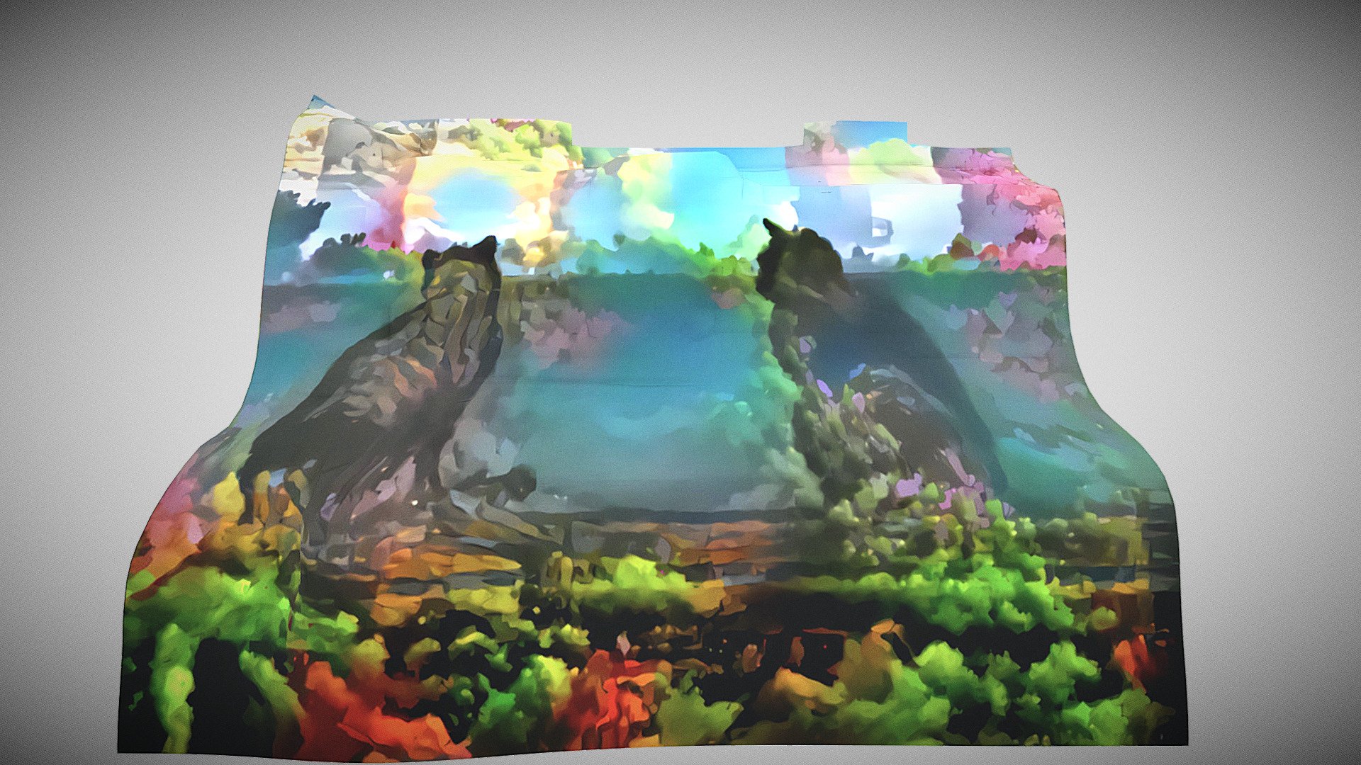 A stylized photo of two cats on a bench — Sketchfab embed 3D viewer