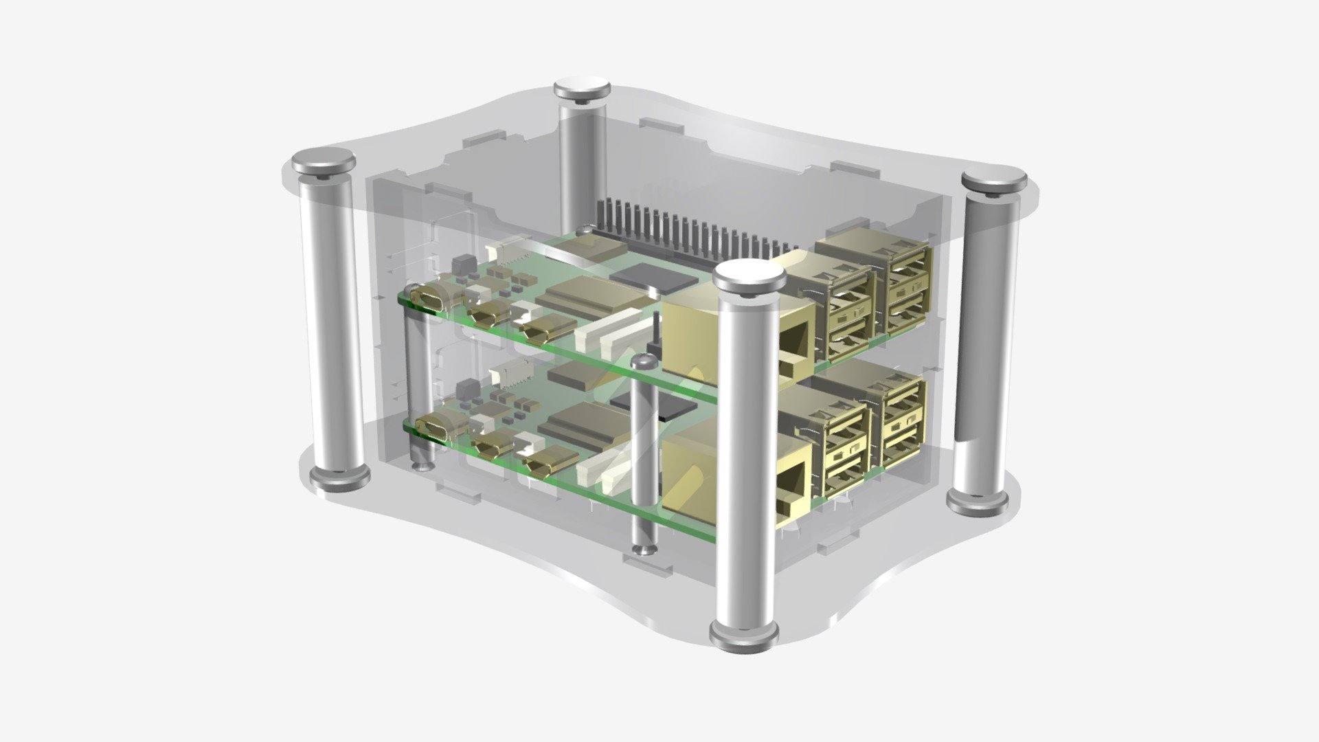 Raspberry Pi 5 アクリルケース - RPA-5-2  (基板 × 2枚付き) — Sketchfab embed 3D viewer