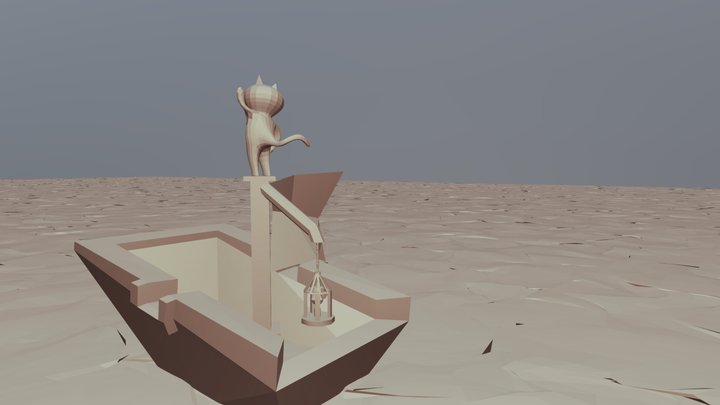 Low Poly Sailor Cat SunSet Watching on Ocean 3D Model