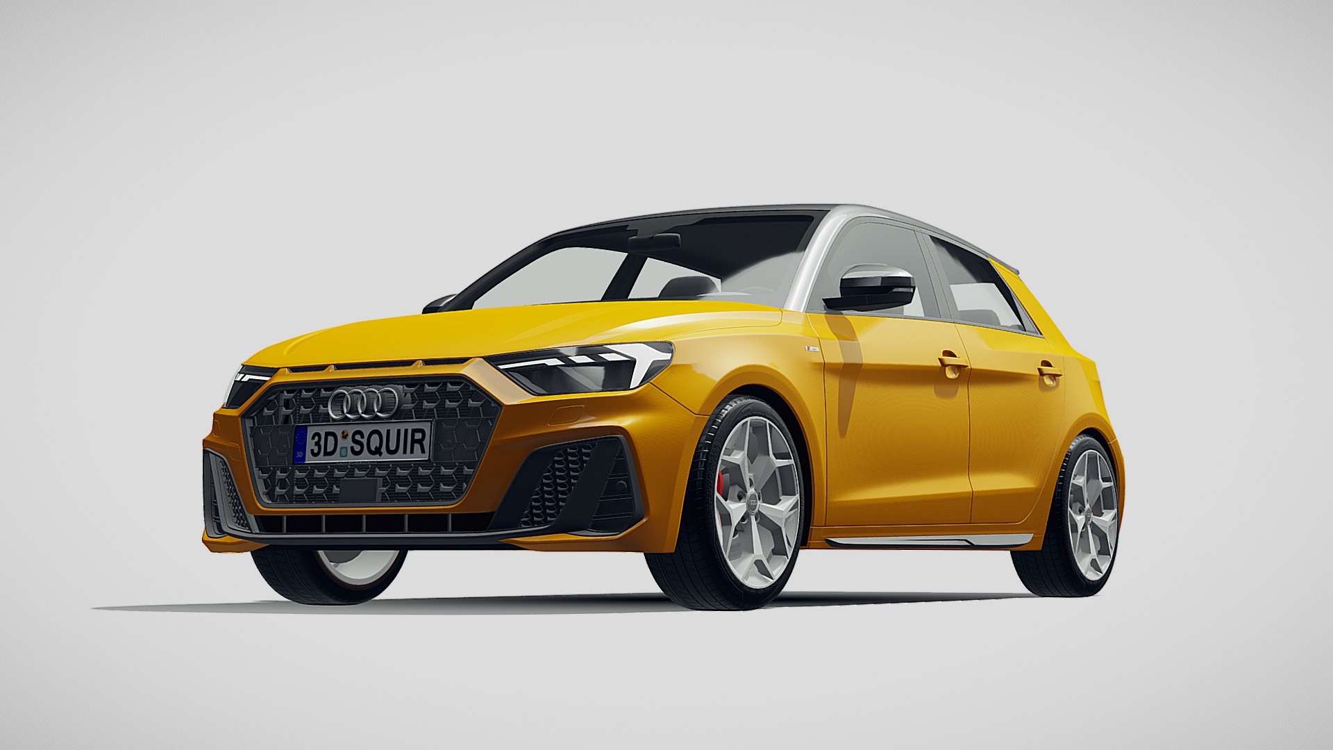 3D model Audi A1 S-line 2019 - This is a 3D model of the Audi A1 S-line 2019. The 3D model is about a yellow car with a black roof.