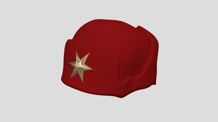 Red trapper hat/ ушанка 3D Model