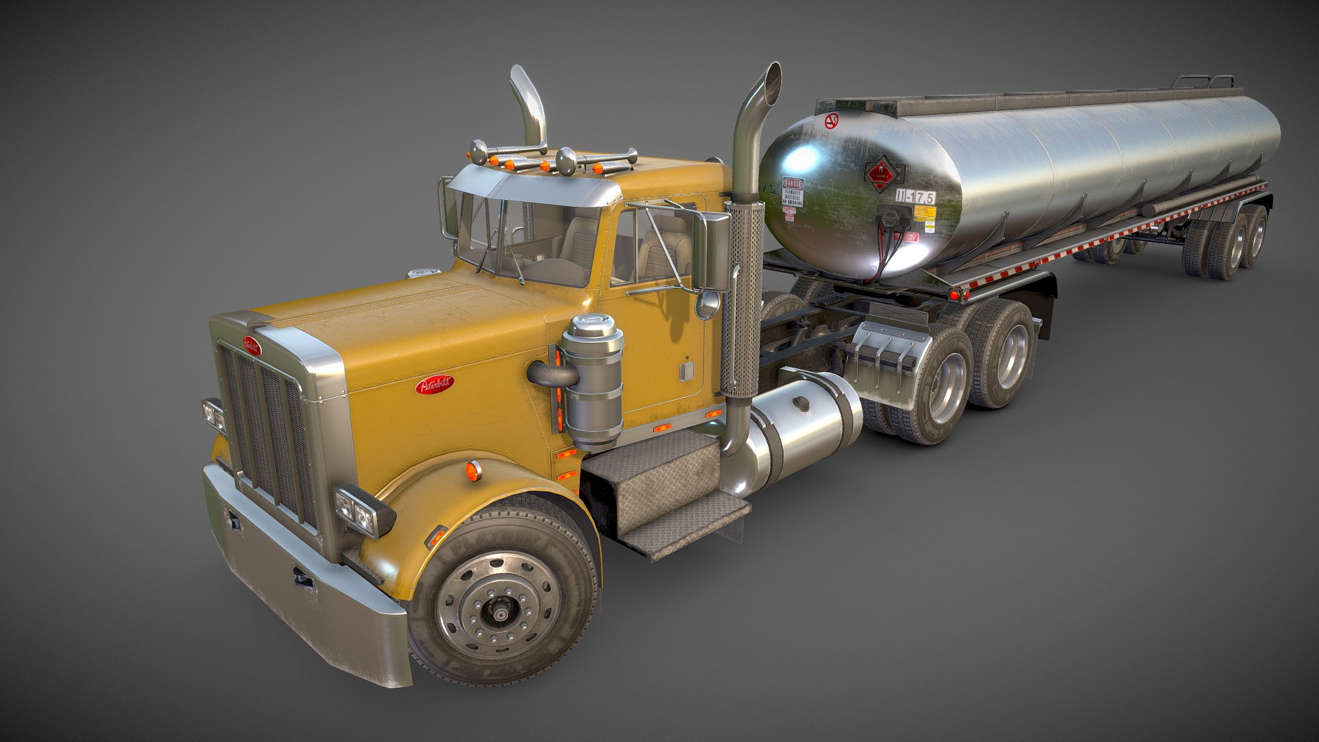 3D model Peterbilt fuel tanker semi truck - This is a 3D model of the Peterbilt fuel tanker semi truck. The 3D model is about a toy truck with a gun.