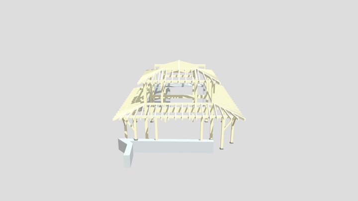 Custom Timber Frame Covered Deck 3D Model