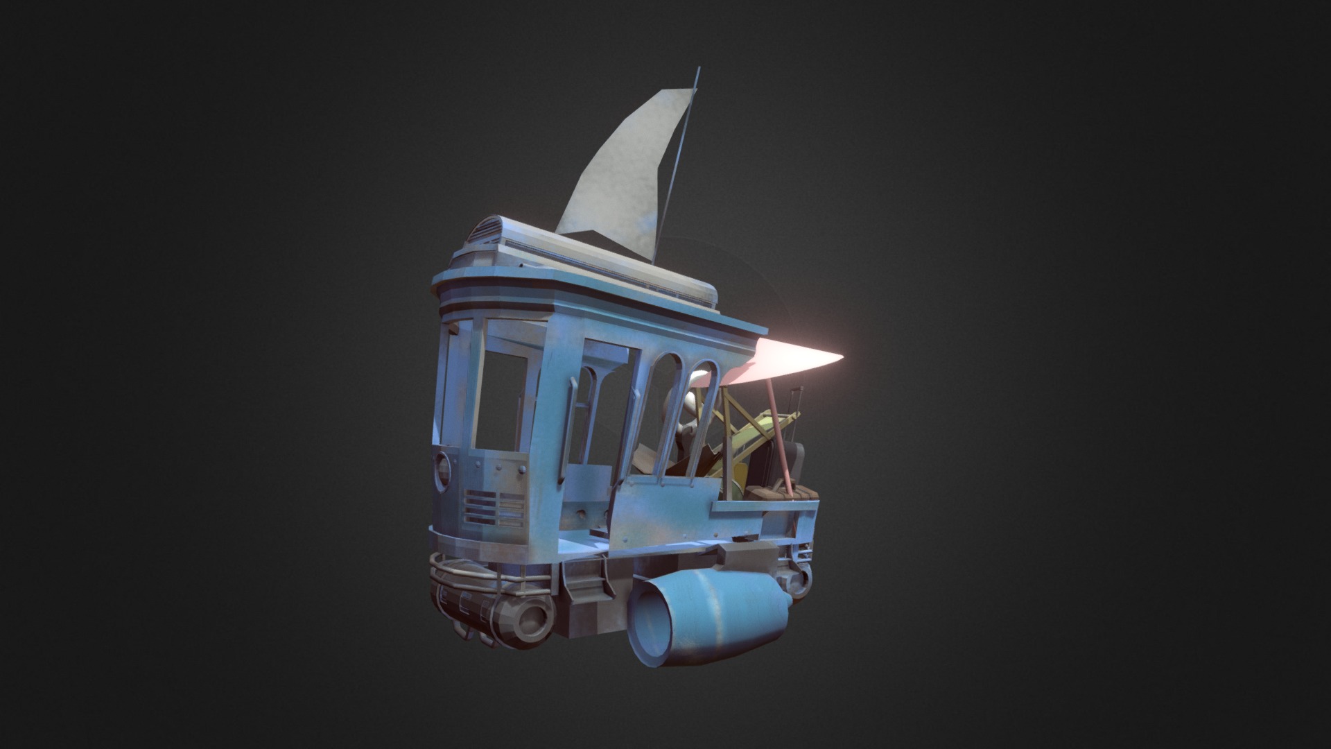 3D model steampunk tram - This is a 3D model of the steampunk tram. The 3D model is about a space ship with a light on top.