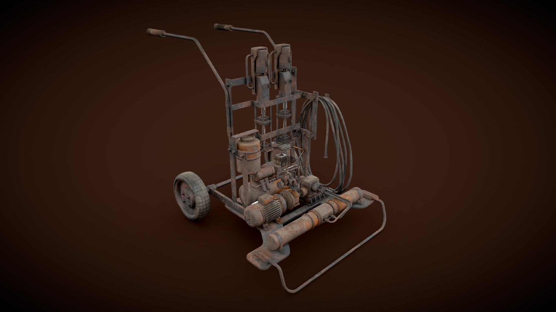 3D model Rusted machinery device - This is a 3D model of the Rusted machinery device. The 3D model is about a metal object with a wire attached.