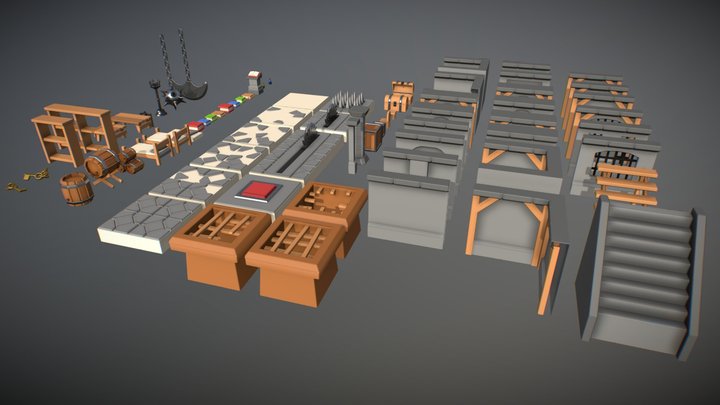 3D Modular Assets Dungeon Videogame 3DGameForge 3D Model