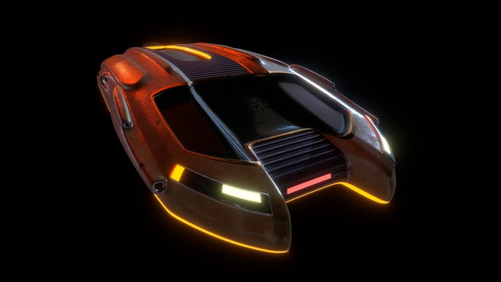 Underground Retrowave flying car asset 3D Model