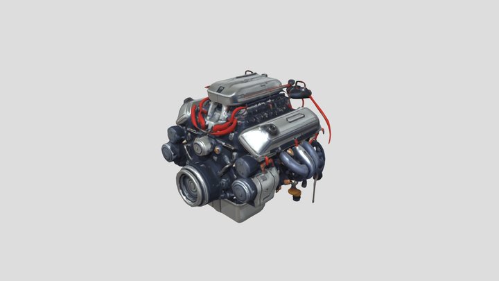 V8 engine with multiple pipes 3D Model