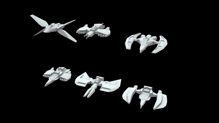 Modular Lowpoly Spaceships 3D Model