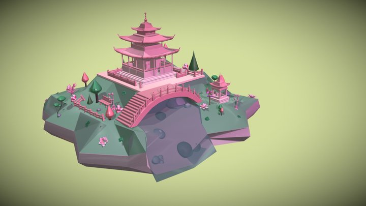 Chinese house with curved roof 3D Model