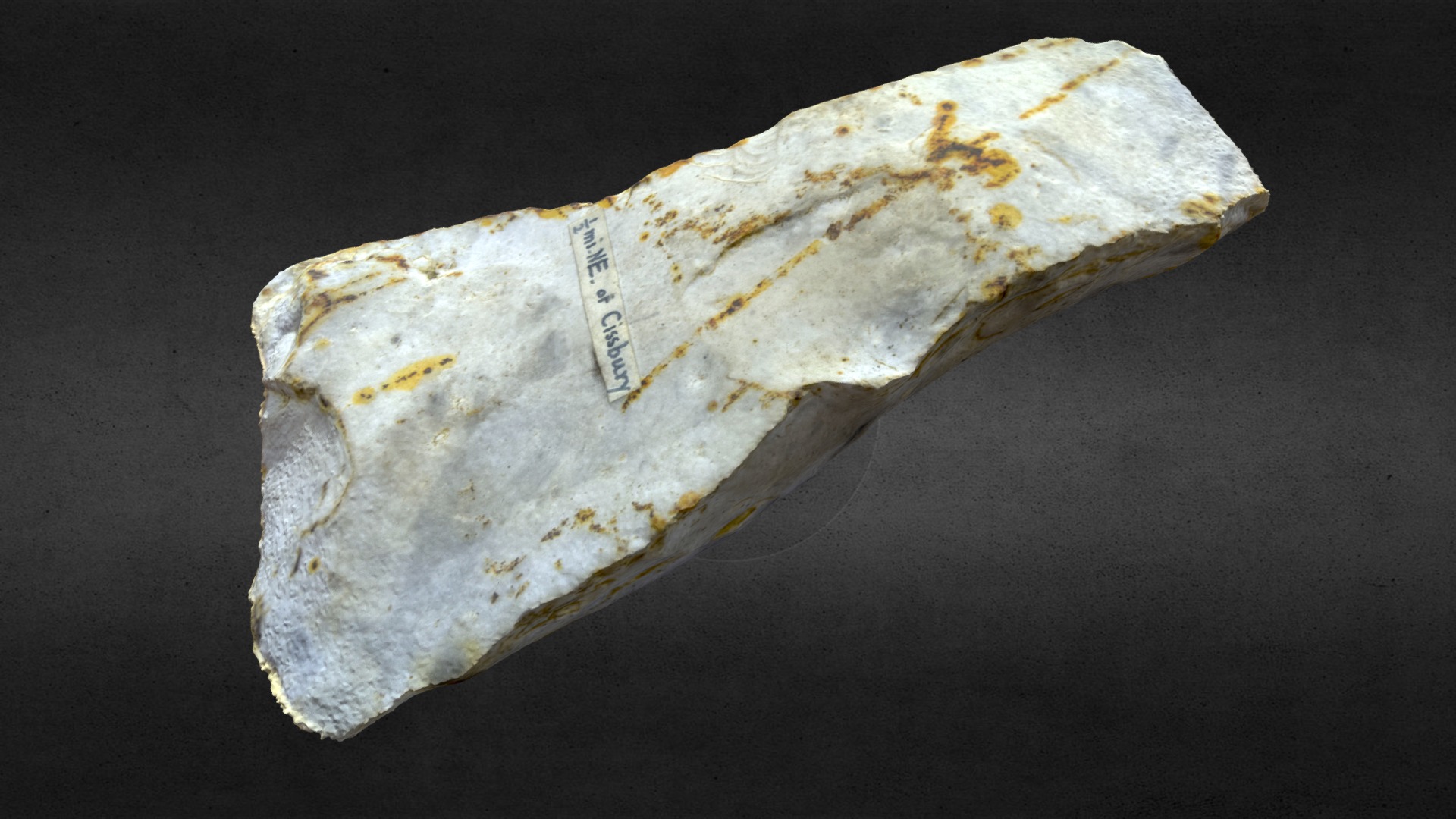 3D model Prehistoric Flint - This is a 3D model of the Prehistoric Flint. The 3D model is about a piece of bread with a label on it.